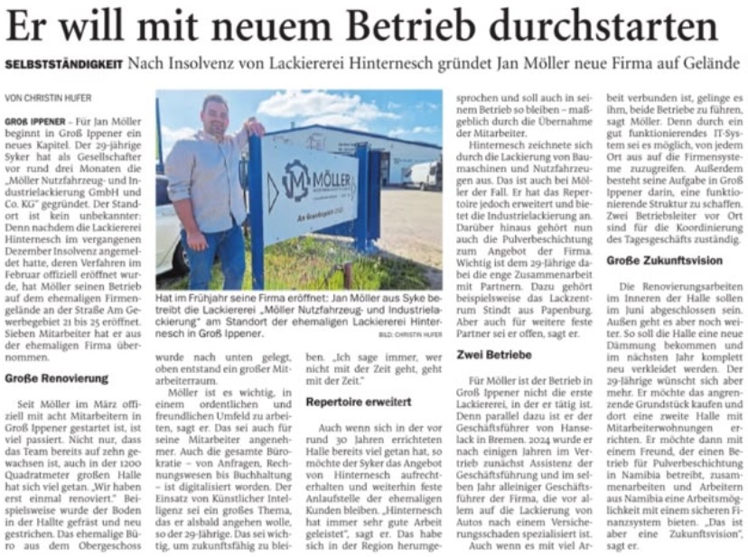 Zeitungsartikel zu Möller Industrielackierung GmbH & Co. KG 